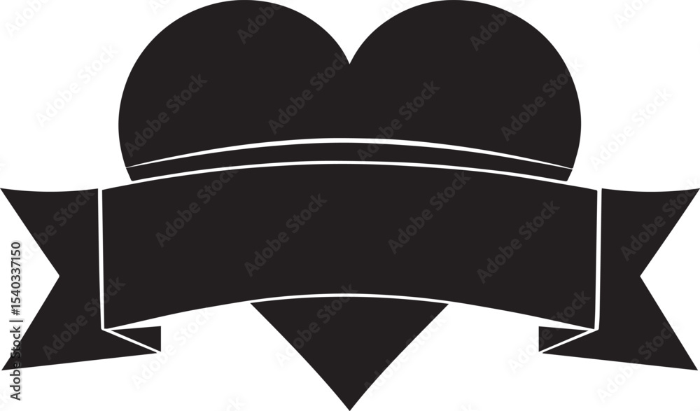 Heart with Blank Ribbon Banner Silhouette in Black | Love Badge Illustration Vector Format Heart with Blank Ribbon Banner Silhouette in Black | Love Badge Illustration Vector Format