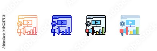 Video Advertising icon set multiple style collection