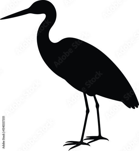 Little Egret silhouette vector art illustration and minimal black and white design