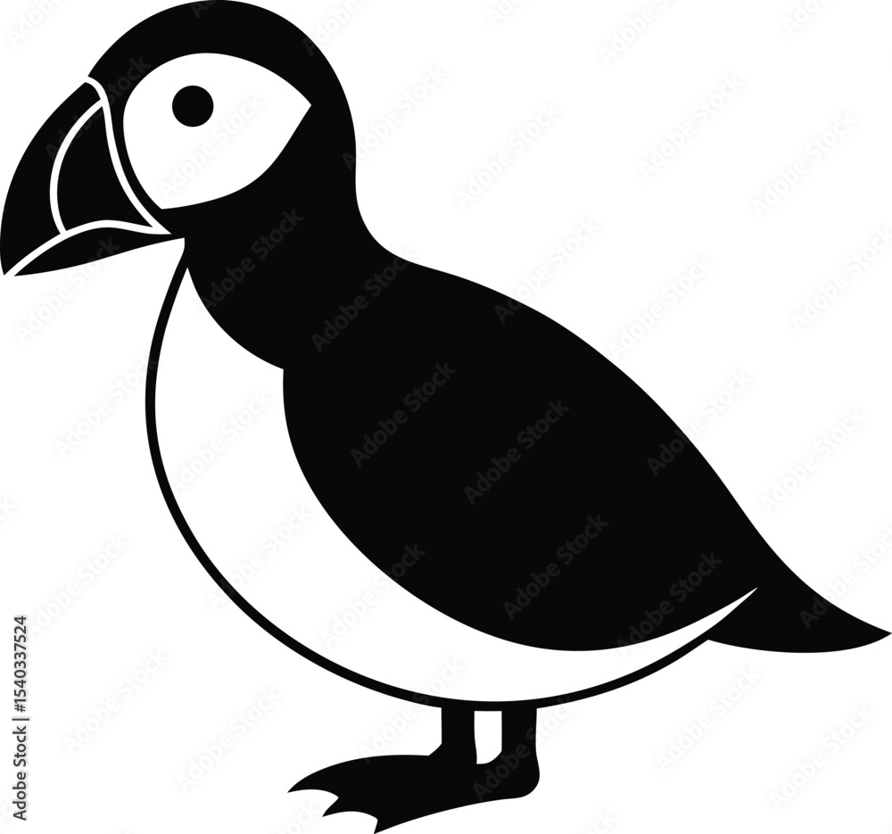 Fototapeta premium Puffin Bird silhouette vector art illustration and minimal black and white design
