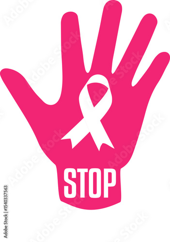 Pink Hand with Ribbon Stop Breast Cancer Awareness