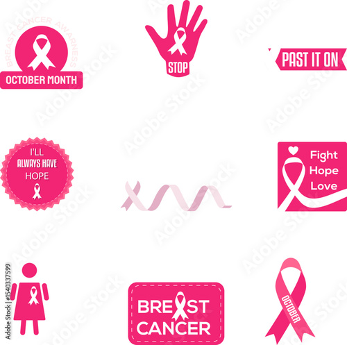 Pink Ribbon Awareness Campaign Breast Cancer Support Graphics
