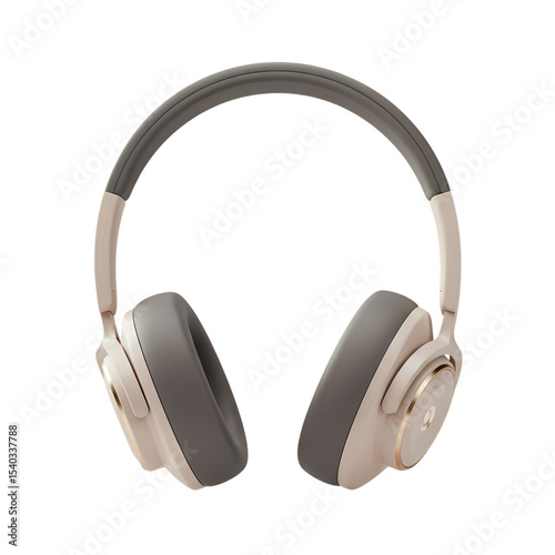 OverEar Headphones Beige and Gray Design isolated on transparent bacckground