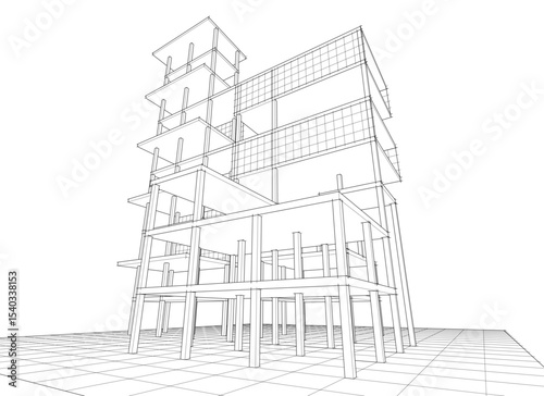 building frame concept 3d illustration