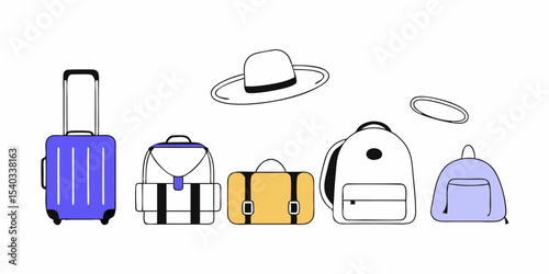 Travel essentials and personal belongings neatly arranged for a journey