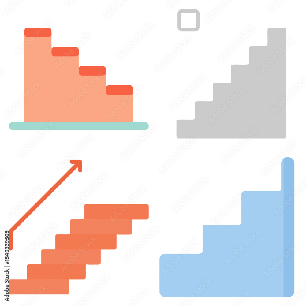 Fototapeta premium Visual representation of diverse emergency stair designs. Each design features unique colors and shapes, illustrating safety features for quick evacuation in buildings.