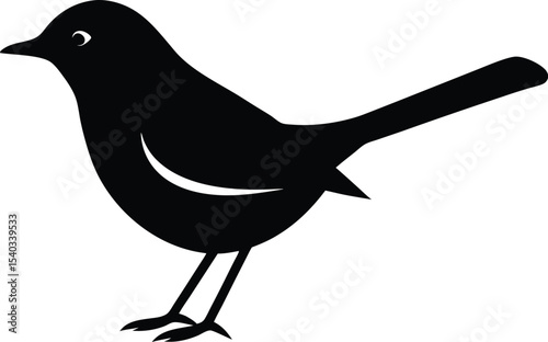 White Tailed Nuthatch silhouette vector art illustration and minimal black and white design