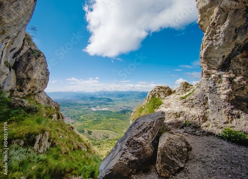 Monte Velino (Italy) - The landscape summit of Mount Velino, one of the highest peaks of Apennines, 2487 meters. In the Sirente-Velino park, Abruzzo, with Grotta di San Benedetto cave.