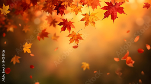 Falling autumn maple leaves background. AI-generated