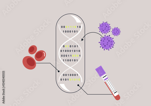 The display highlights the link between blood tests, the bloodstream, and health data analysis, showcasing the impact of medical technology on diagnostics