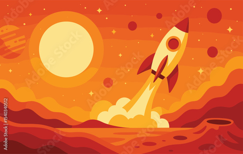Fototapeta Naklejka Na Ścianę i Meble -  Rocket Ship Launching Into Space