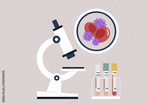 Set in a modern laboratory, specialized instruments and vials illustrate the process of conducting detailed blood tests for health evaluation and diagnosis