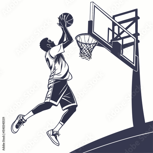 Dynamic Vector Silhouette of a Basketball Player Executing a Powerful Dunk A High-Flying Action Shot