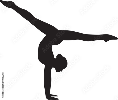 Female Gymnast Silhouette Performing Split Leap or Handstand