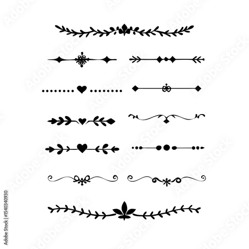 text dividers doodle set. Wedding decorative elements. Divider ornament, borders, floral, vintage line separators. Hand drawn vector illustration isolated on white background. Set page dividers.

