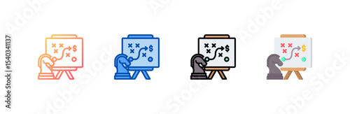 Strategy icon set multiple style collection