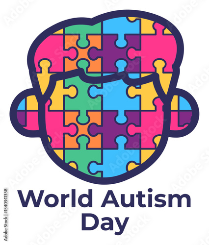 Colorful Puzzle Head World Autism Awareness Day