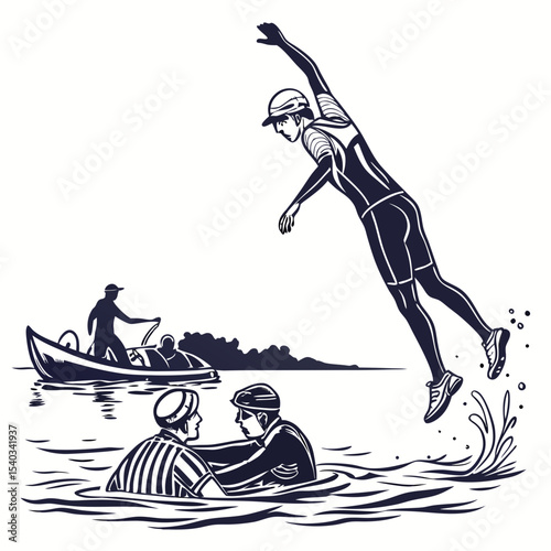 Vector Silhouette of a Triathlete Diving into Open Water A Powerful Image for Endurance Sports, Triathlon Training, and Aquatic Competition