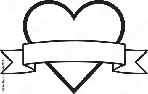 Heart with Blank Ribbon Banner Silhouette in Black | Love Badge Illustration Vector Format