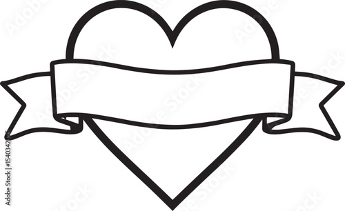 Heart with Blank Ribbon Banner Silhouette in Black | Love Badge Illustration Vector Format