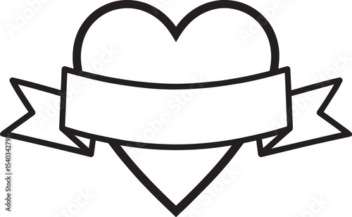 Heart with Blank Ribbon Banner Silhouette in Black | Love Badge Illustration Vector Format
