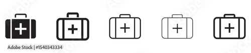 Simple First-aid kit icon. First aid cross in kit emergency or medical icon. Medical briefcase sign. Vector illustration.