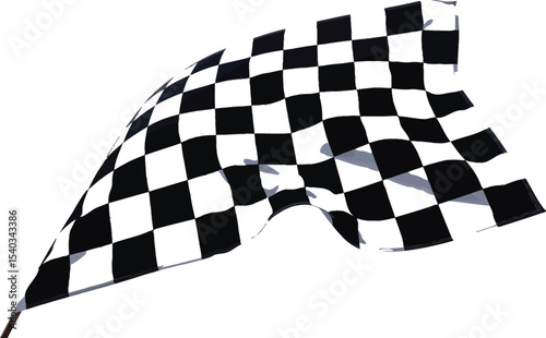 Waving checkered flag in black and white against a plain background with soft lighting effect