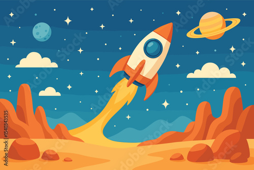 Rocket Ship Launching Into Space