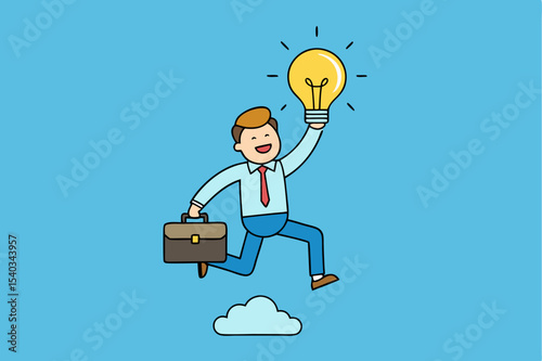 Cartoon businessman character in a suit with a money bag, symbolizing success and innovative financial ideas