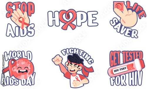 World AIDS Day Stop AIDS, Hope, Life Saver, Get Tested for HIV Stickers