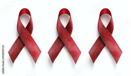 Three red and black patterned awareness ribbons arranged neatly.