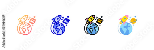 Space Exploration icon set multiple style collection