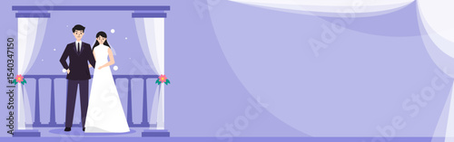 Romantic Wedding Couple on Balcony Elegant Illustration