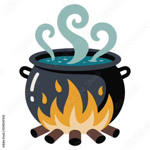 Boiling water pot fire vector isolated white background