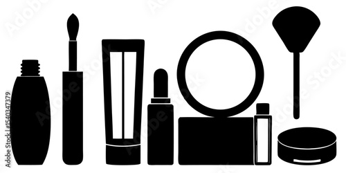 Makeup brush and powder set with beauty accessories in pink and red tones