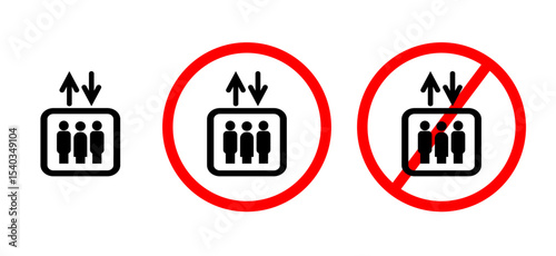 Elevator signs indicating capacity limits and guidelines for safe usage in public spaces. Vector illustration