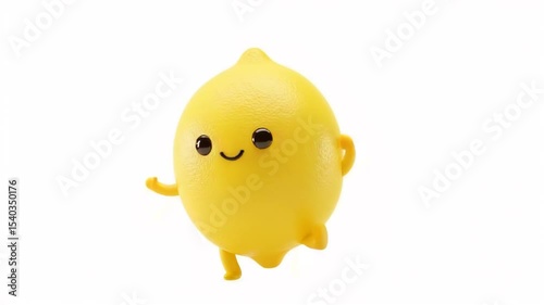 Animated Lemon Character Waving Hello on White Background
