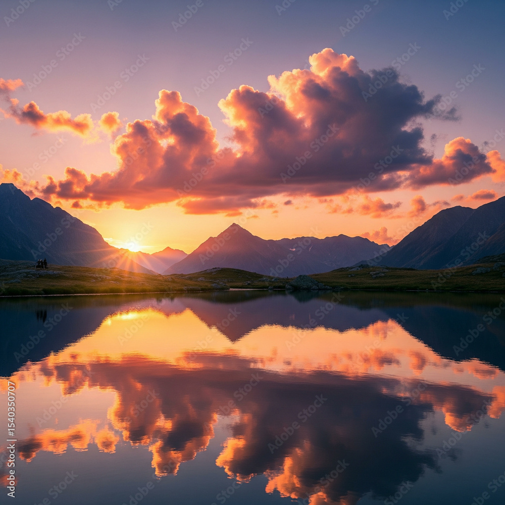 Fototapeta premium sunset over the lake