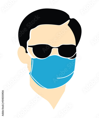 Young Man with Sunglasses and Face Mask Vector