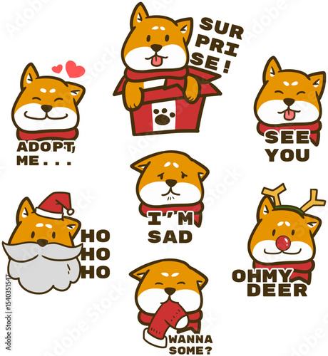 Adorable Shiba Inu Christmas Stickers A Set of Festive Illustrations