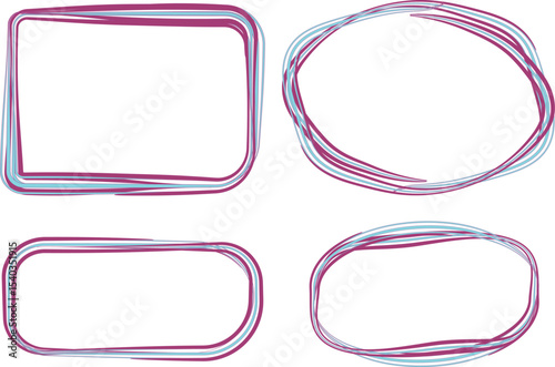 blue pink abstract scribble outline hand drawn frames set