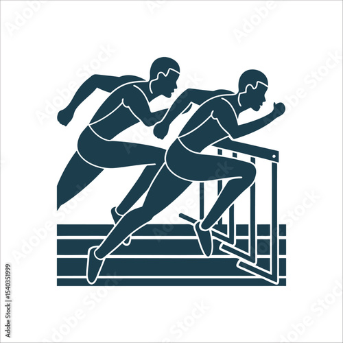 Hurdle Race Silhouette: Athletes in Motion Sprint Hurdle Finish Close to hurdle driving forward