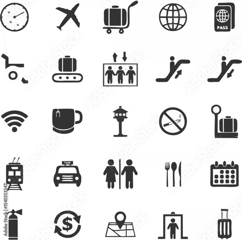 Airport icons on white backgr...