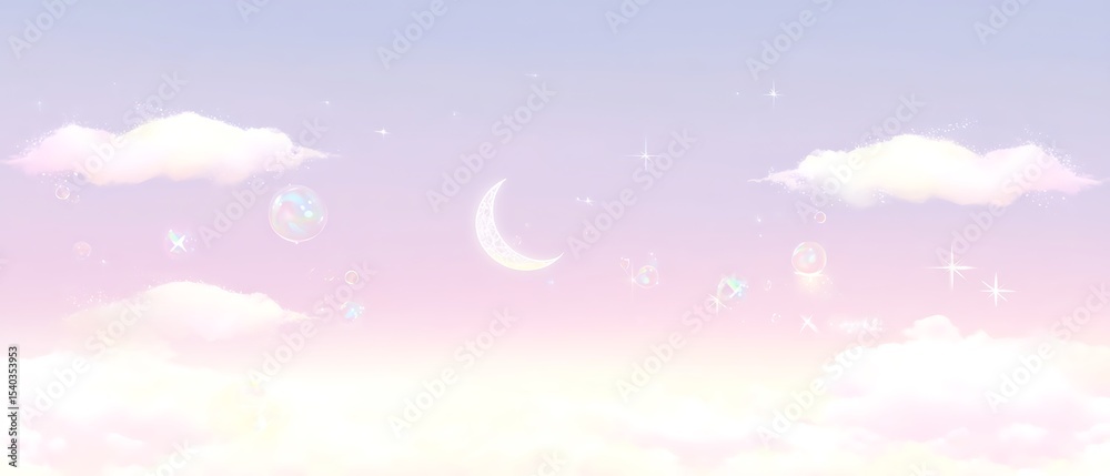 Fototapeta premium Pastel sky with clouds and moon