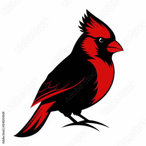 Northern Cardinal silhouette black color bird on white background