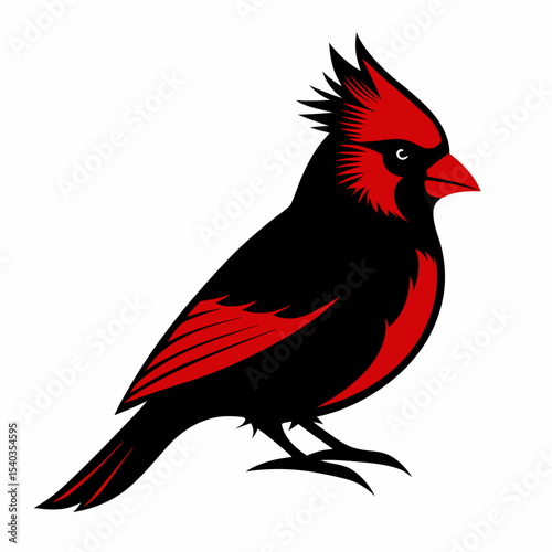 Northern Cardinal silhouette black color bird on white background