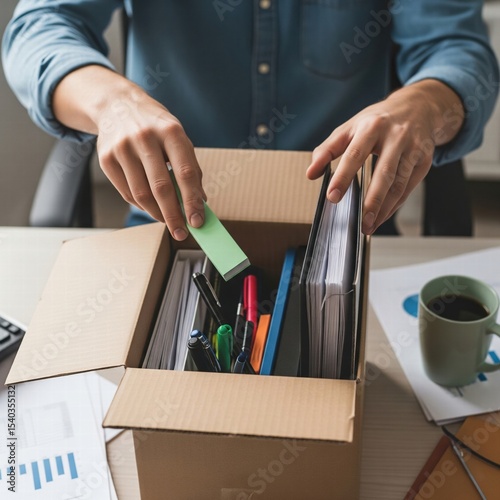 A close-up view of an employee packing their belongings, illustrating the concept of corporate layoffs/redundancies
