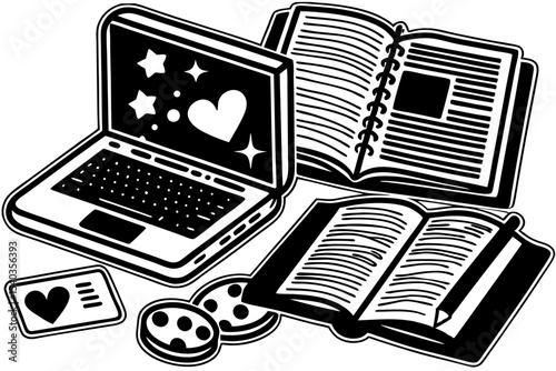laptop and books