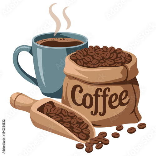 Coffee beans sack bag vector isolated white background