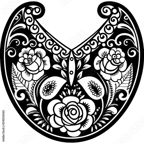 Abstract floral heart design with decorative elements and vintage ornamental pattern